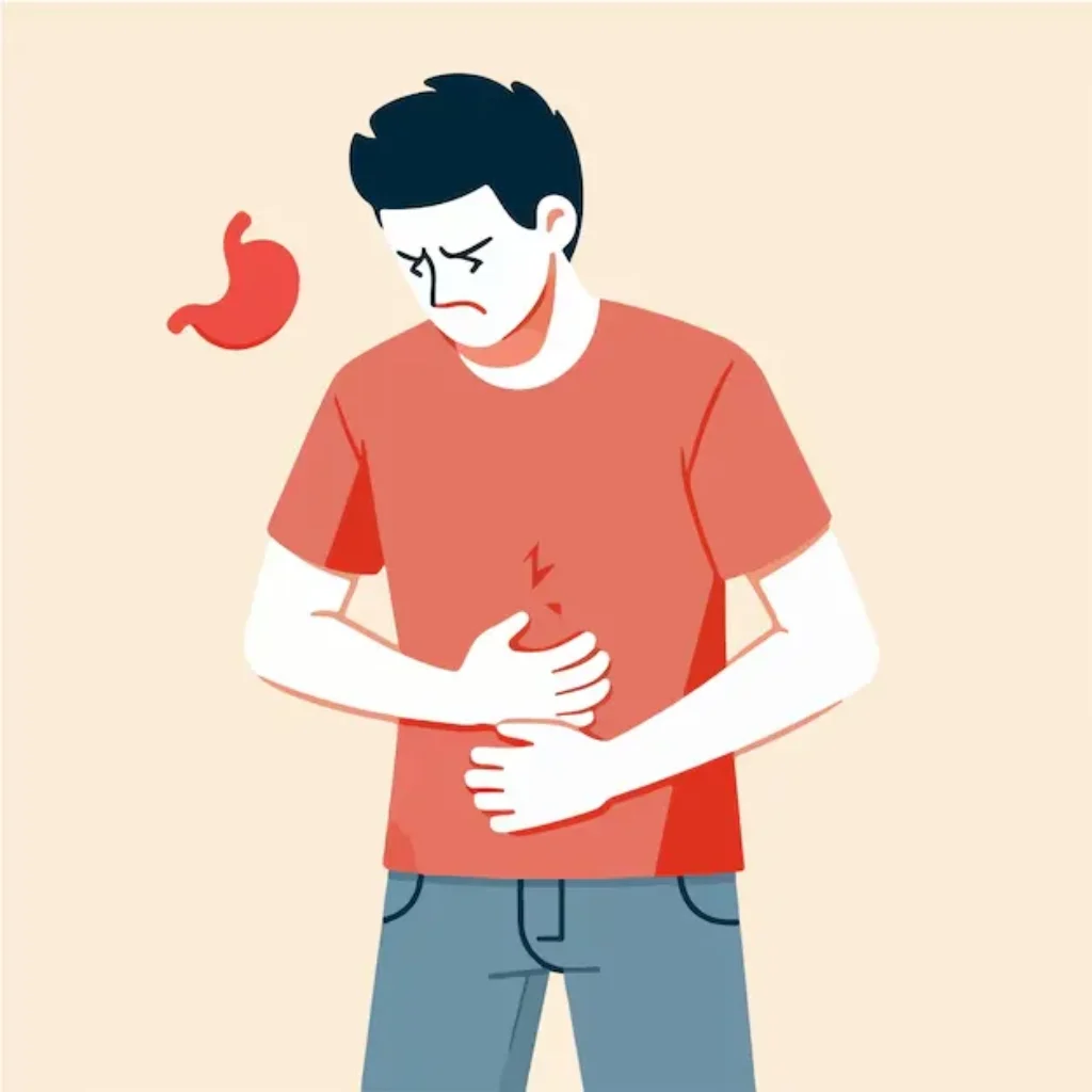 Person mit leichten Verdauungsproblemen nach Myse Proteinpulver Einnahme.